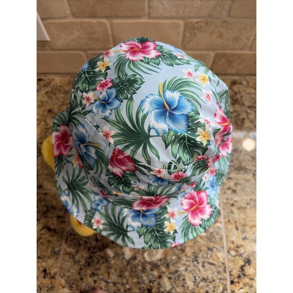 PUKKA Blue Hawaiian Tropical Palm Floral Flower Bucket Hat Accessory Adult S/M - Picture 8 of 11